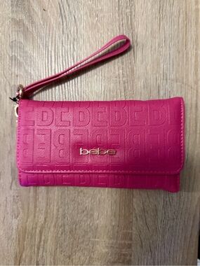 bebe Hot Pink Embossed Wristlet Clutch